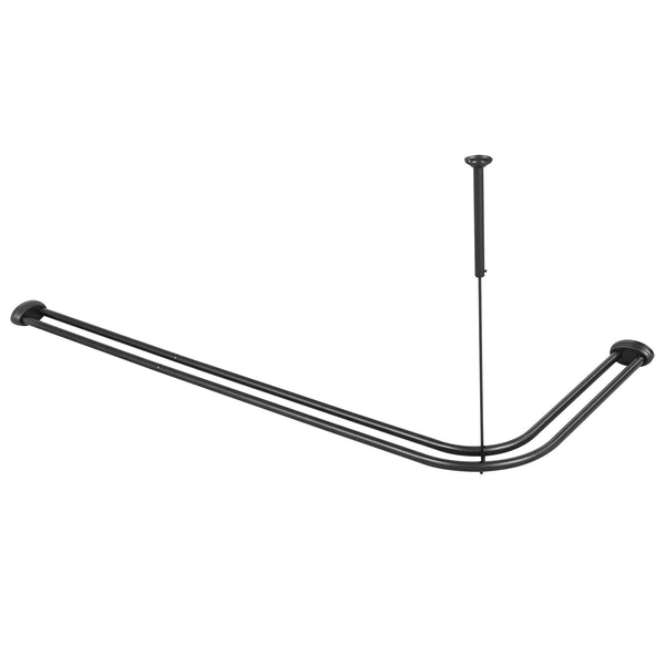 Utopia Alley DLR1XX Rustproof Wall Mounted Aluminum Double L Shaped Shower Curtain Rod 72" L x 31.7" W,  with 24 Shower Liner Hooks for interior rod included  & Ceiling Support
