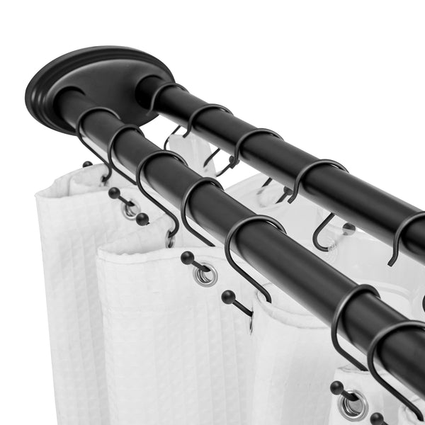 Utopia Alley DLR1XX Rustproof Wall Mounted Aluminum Double L Shaped Shower Curtain Rod 72" L x 31.7" W,  with 24 Shower Liner Hooks for interior rod included  & Ceiling Support