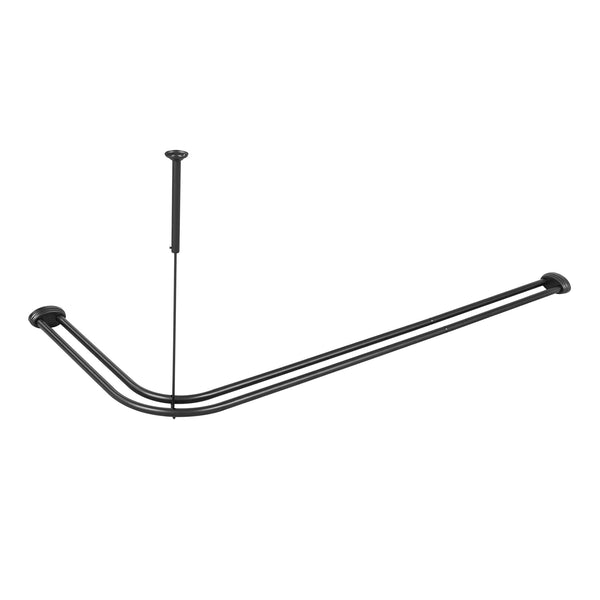 Utopia Alley DLR1XX Rustproof Wall Mounted Aluminum Double L Shaped Shower Curtain Rod 72" L x 31.7" W,  with 24 Shower Liner Hooks for interior rod included  & Ceiling Support