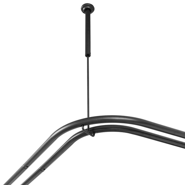 Utopia Alley DLR1XX Rustproof Wall Mounted Aluminum Double L Shaped Shower Curtain Rod 72" L x 31.7" W,  with 24 Shower Liner Hooks for interior rod included  & Ceiling Support