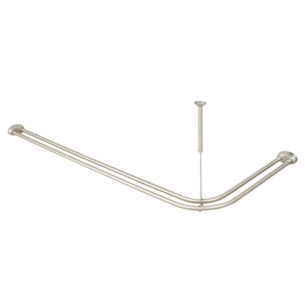 Utopia Alley DLR1XX Rustproof Wall Mounted Aluminum Double L Shaped Shower Curtain Rod 72" L x 31.7" W,  with 24 Shower Liner Hooks for interior rod included  & Ceiling Support