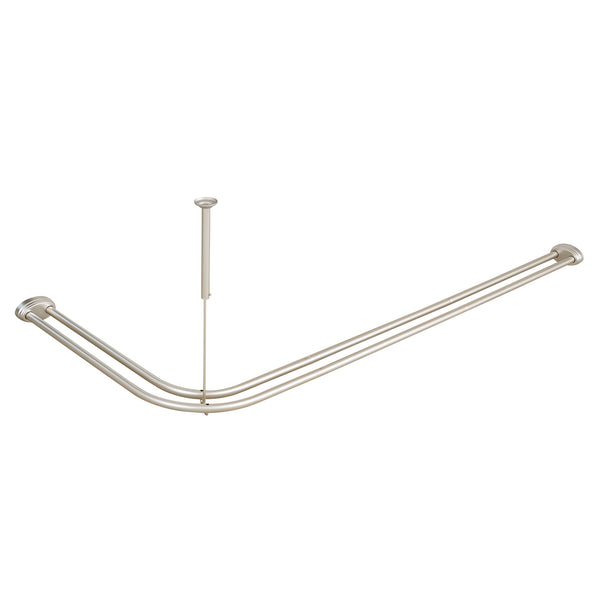 Utopia Alley DLR1XX Rustproof Wall Mounted Aluminum Double L Shaped Shower Curtain Rod 72" L x 31.7" W,  with 24 Shower Liner Hooks for interior rod included  & Ceiling Support