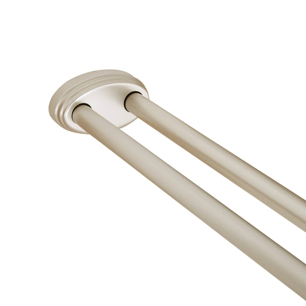 Utopia Alley DLR1XX Rustproof Wall Mounted Aluminum Double L Shaped Shower Curtain Rod 72" L x 31.7" W,  with 24 Shower Liner Hooks for interior rod included  & Ceiling Support