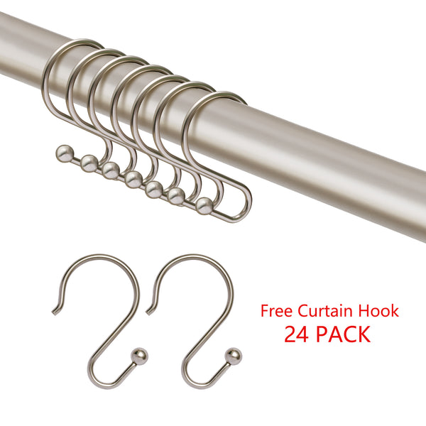 Utopia Alley DLR1XX Rustproof Wall Mounted Aluminum Double L Shaped Shower Curtain Rod 72" L x 31.7" W,  with 24 Shower Liner Hooks for interior rod included  & Ceiling Support