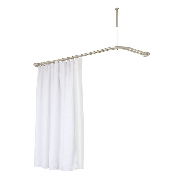 Utopia Alley DLR1XX Rustproof Wall Mounted Aluminum Double L Shaped Shower Curtain Rod 72" L x 31.7" W,  with 24 Shower Liner Hooks for interior rod included  & Ceiling Support
