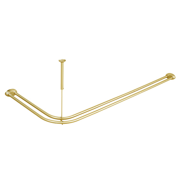 Utopia Alley DLR1XX Rustproof Wall Mounted Aluminum Double L Shaped Shower Curtain Rod 72" L x 31.7" W,  with 24 Shower Liner Hooks for interior rod included  & Ceiling Support