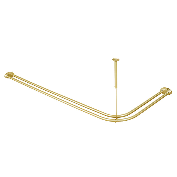 Utopia Alley DLR1XX Rustproof Wall Mounted Aluminum Double L Shaped Shower Curtain Rod 72" L x 31.7" W,  with 24 Shower Liner Hooks for interior rod included  & Ceiling Support