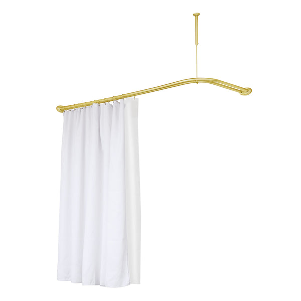Utopia Alley DLR1XX Rustproof Wall Mounted Aluminum Double L Shaped Shower Curtain Rod 72" L x 31.7" W,  with 24 Shower Liner Hooks for interior rod included  & Ceiling Support