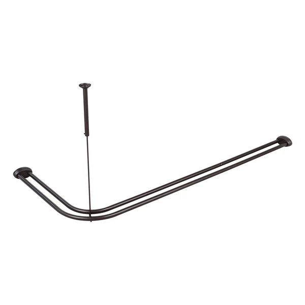 Utopia Alley DLR1XX Rustproof Wall Mounted Aluminum Double L Shaped Shower Curtain Rod 72" L x 31.7" W,  with 24 Shower Liner Hooks for interior rod included  & Ceiling Support