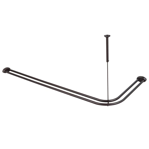 Utopia Alley DLR1XX Rustproof Wall Mounted Aluminum Double L Shaped Shower Curtain Rod 72" L x 31.7" W,  with 24 Shower Liner Hooks for interior rod included  & Ceiling Support