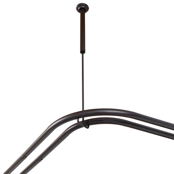 Utopia Alley DLR1XX Rustproof Wall Mounted Aluminum Double L Shaped Shower Curtain Rod 72" L x 31.7" W,  with 24 Shower Liner Hooks for interior rod included  & Ceiling Support