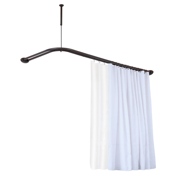 Utopia Alley DLR1XX Rustproof Wall Mounted Aluminum Double L Shaped Shower Curtain Rod 72" L x 31.7" W,  with 24 Shower Liner Hooks for interior rod included  & Ceiling Support