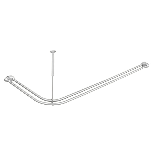 Utopia Alley DLR1XX Rustproof Wall Mounted Aluminum Double L Shaped Shower Curtain Rod 72" L x 31.7" W,  with 24 Shower Liner Hooks for interior rod included  & Ceiling Support
