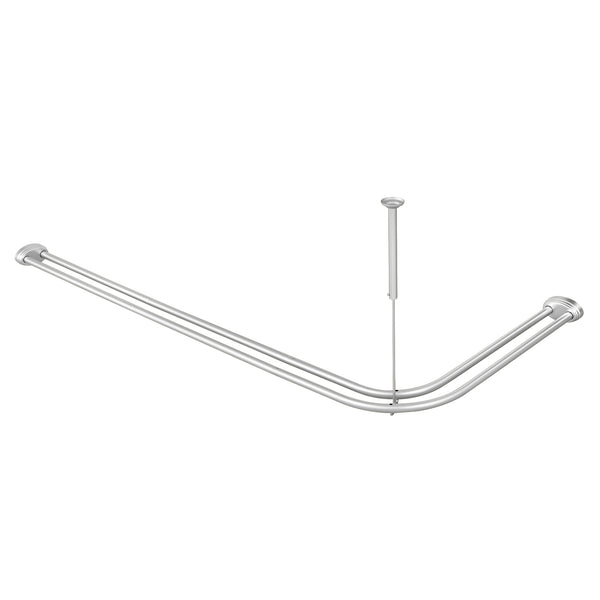 Utopia Alley DLR1XX Rustproof Wall Mounted Aluminum Double L Shaped Shower Curtain Rod 72" L x 31.7" W,  with 24 Shower Liner Hooks for interior rod included  & Ceiling Support