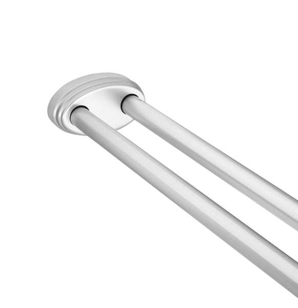 Utopia Alley DLR1XX Rustproof Wall Mounted Aluminum Double L Shaped Shower Curtain Rod 72" L x 31.7" W,  with 24 Shower Liner Hooks for interior rod included  & Ceiling Support