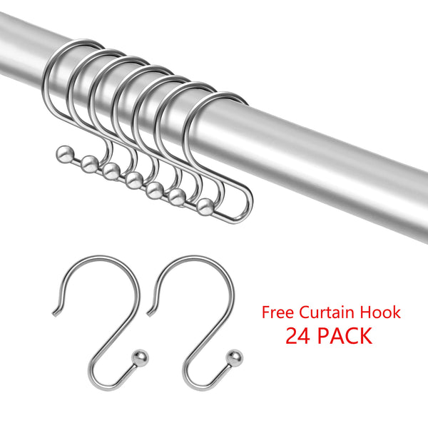 Utopia Alley DLR1XX Rustproof Wall Mounted Aluminum Double L Shaped Shower Curtain Rod 72" L x 31.7" W,  with 24 Shower Liner Hooks for interior rod included  & Ceiling Support