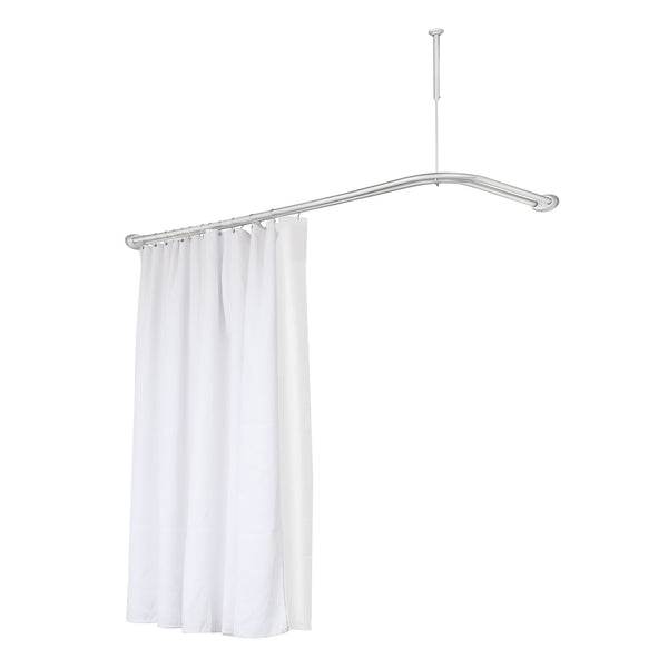 Utopia Alley DLR1XX Rustproof Wall Mounted Aluminum Double L Shaped Shower Curtain Rod 72" L x 31.7" W,  with 24 Shower Liner Hooks for interior rod included  & Ceiling Support