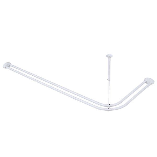 Utopia Alley DLR1XX Rustproof Wall Mounted Aluminum Double L Shaped Shower Curtain Rod 72" L x 31.7" W,  with 24 Shower Liner Hooks for interior rod included  & Ceiling Support