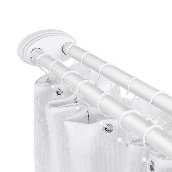 Utopia Alley DLR1XX Rustproof Wall Mounted Aluminum Double L Shaped Shower Curtain Rod 72" L x 31.7" W,  with 24 Shower Liner Hooks for interior rod included  & Ceiling Support