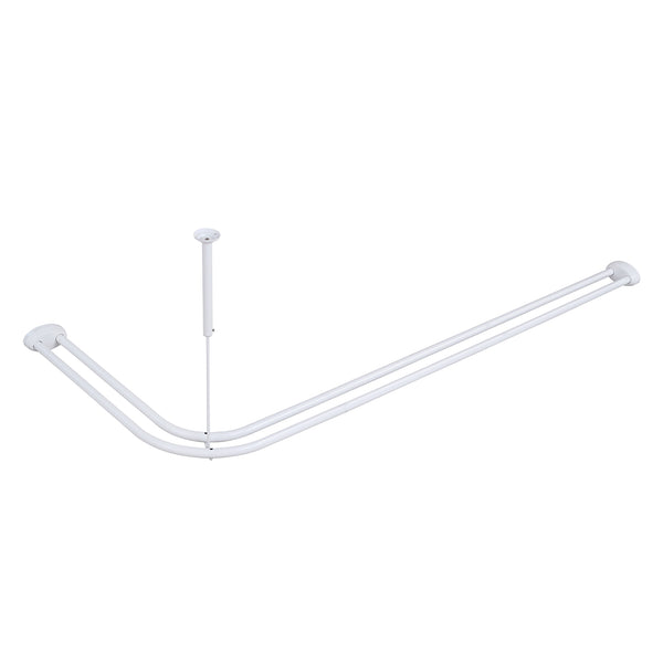 Utopia Alley DLR1XX Rustproof Wall Mounted Aluminum Double L Shaped Shower Curtain Rod 72" L x 31.7" W,  with 24 Shower Liner Hooks for interior rod included  & Ceiling Support