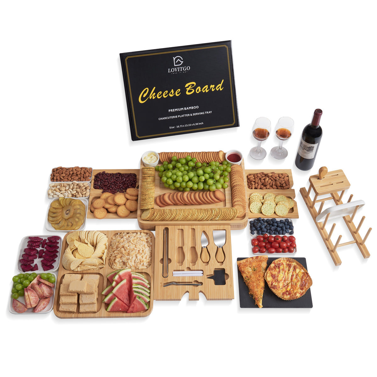 Utopia Alley KF04BM Charcuterie Board Gift Set, 29 PCS Bamboo Cheese B