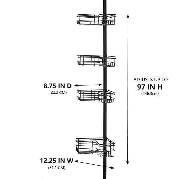 Utopia Alley PC6XX Rust-Resistant Shower Tension Pole Caddy, 4 Shelves