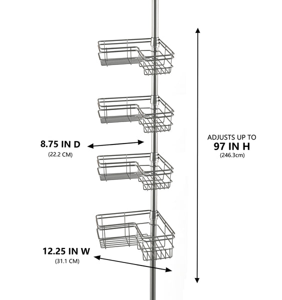 Utopia Alley PC6XX Rust-Resistant Shower Tension Pole Caddy, 4 Shelves