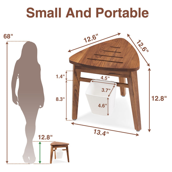 Utopia Alley SF05TK Teak Shower Stool for Shaving, Teak Corner Shower Bench for Inside Shower, Small Wood Shower Stool for Foot Rest Bathroom, Waterproof Teak Corner Shower Stool 12.6", Easy Assembly