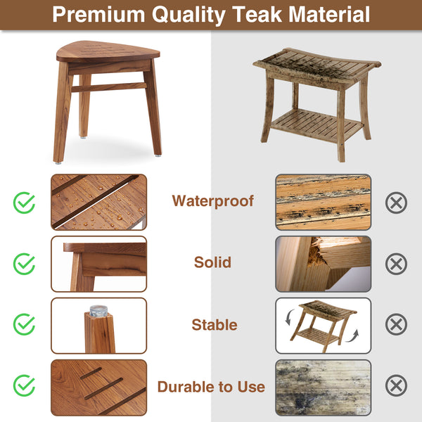 Utopia Alley SF05TK Teak Shower Stool for Shaving, Teak Corner Shower Bench for Inside Shower, Small Wood Shower Stool for Foot Rest Bathroom, Waterproof Teak Corner Shower Stool 12.6", Easy Assembly