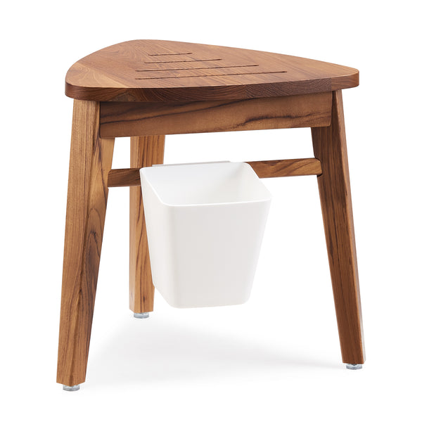 Utopia Alley SF05TK Teak Shower Stool for Shaving, Teak Corner Shower Bench for Inside Shower, Small Wood Shower Stool for Foot Rest Bathroom, Waterproof Teak Corner Shower Stool 12.6", Easy Assembly