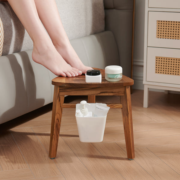 Utopia Alley SF05TK Teak Shower Stool for Shaving, Teak Corner Shower Bench for Inside Shower, Small Wood Shower Stool for Foot Rest Bathroom, Waterproof Teak Corner Shower Stool 12.6", Easy Assembly