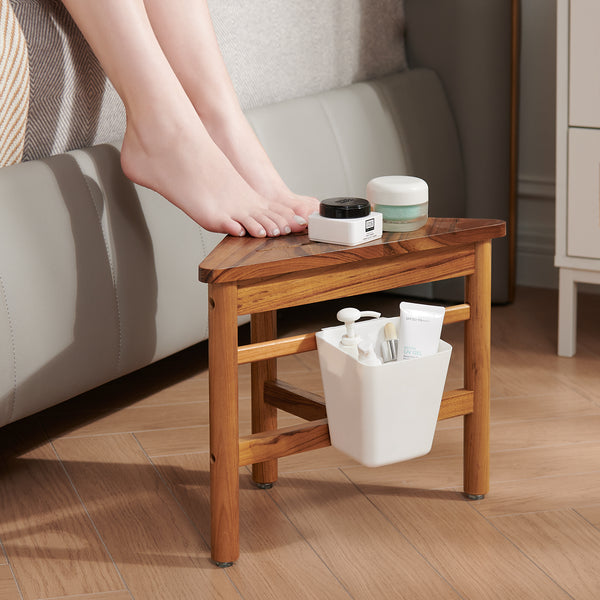 Utopia Alley SF06TK Teak Corner Shower Stool, Small Corner Shower Bench for Shaving, Teak Shower Bench with Plastic Storage, Waterproof 12" Shower Stool for Inside Shower, Indoor & Outdoor Use, Easy Assemble