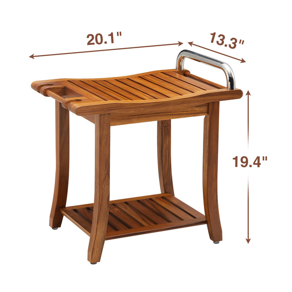 Utopia Alley SF08TK 20'' Teak Shower Bench with Handle, Large Teak Shower Stool for Bathroom, Waterproof Bathroom Bench - Teak Shower Seat, 2 Tier Teak Wood Shower Stool - Shower Chair, Shower Bench for Adult