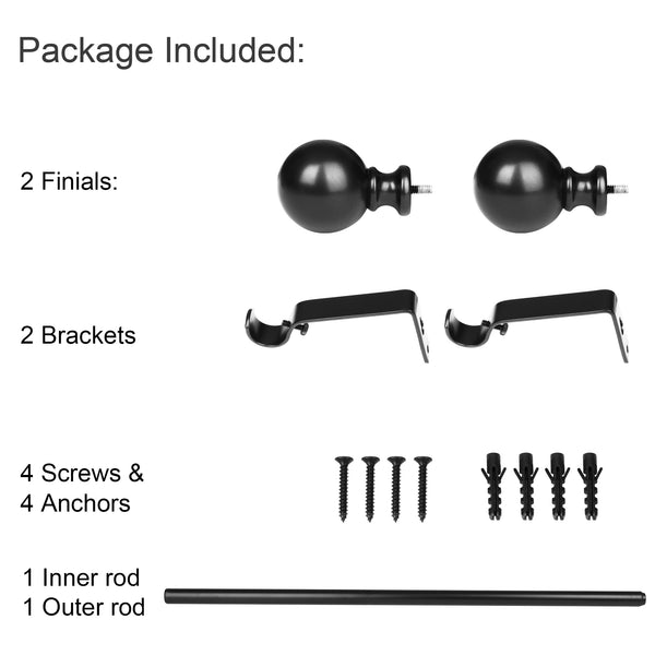 Utopia Alley D32XX Wall Mounted 3/4 Inch Curtain Rod - Curtain Rods For Windows 28 to 48 Inch, Adjustable Drapery Rods, Curtain Rods, Bedroom & Living Room Decorative Curtain Rods, Tapestry Poles