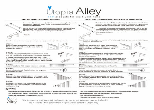 Utopia Alley D32XX Wall Mounted 3/4 Inch Curtain Rod - Curtain Rods For Windows 28 to 48 Inch, Adjustable Drapery Rods, Curtain Rods, Bedroom & Living Room Decorative Curtain Rods, Tapestry Poles