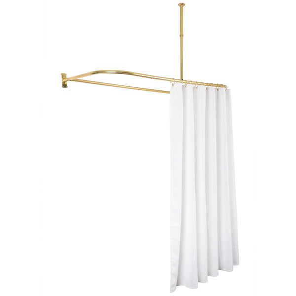 Utopia Alley DR9XX Rustproof Wall Mounted Aluminum D-shape Shower Curtain Rods With Ceiling Support for Freestanding Tubs, 60 Inch Large Size by 25 Inch, with White Shower curtain 180x70 inch