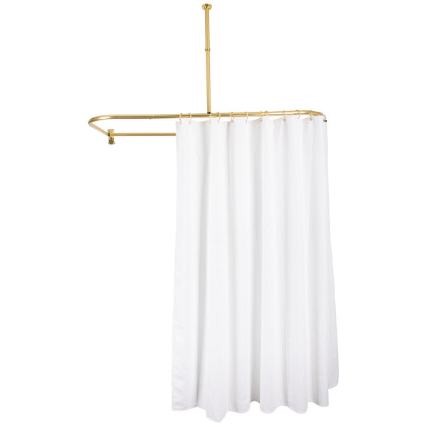 Utopia Alley DR9XX Rustproof Wall Mounted Aluminum D-shape Shower Curtain Rods With Ceiling Support for Freestanding Tubs, 60 Inch Large Size by 25 Inch, with White Shower curtain 180x70 inch