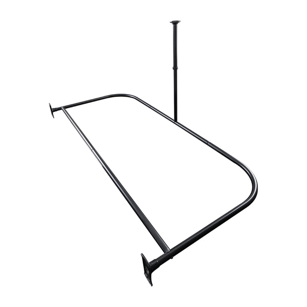 Utopia Alley DR9XX Rustproof Wall Mounted Aluminum D-shape Shower Curtain Rods With Ceiling Support for Freestanding Tubs, 60 Inch Large Size by 25 Inch, with White Shower curtain 180x70 inch