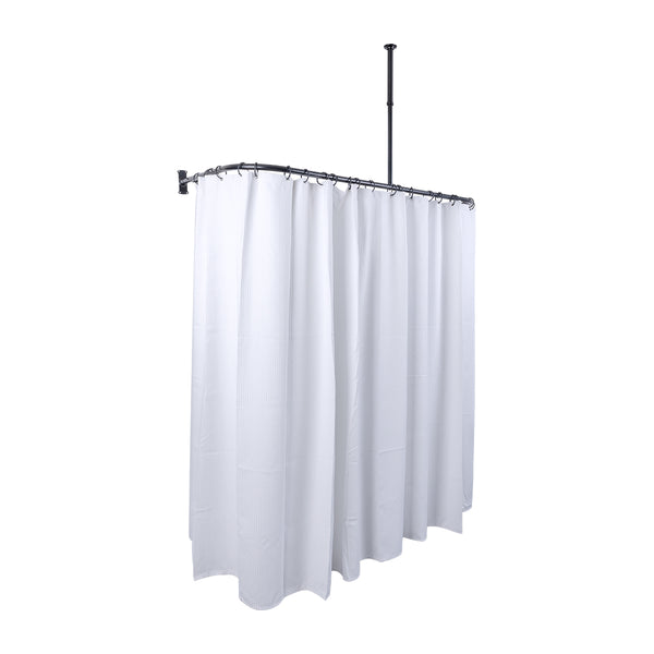 Utopia Alley DR9XX Rustproof Wall Mounted Aluminum D-shape Shower Curtain Rods With Ceiling Support for Freestanding Tubs, 60 Inch Large Size by 25 Inch, with White Shower curtain 180x70 inch