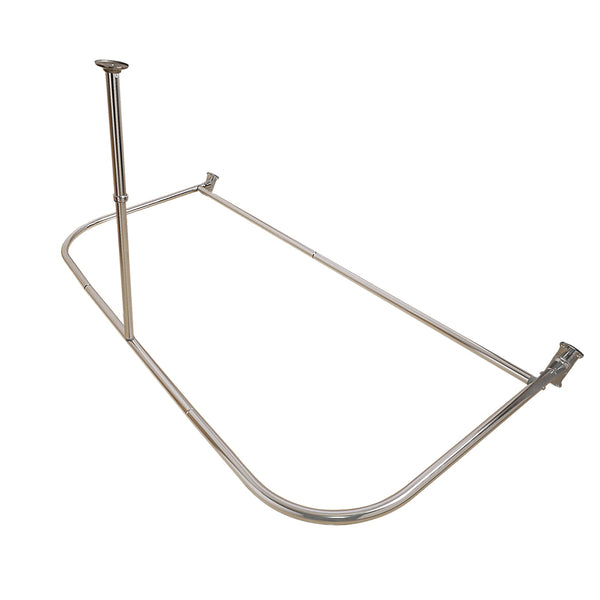 Utopia Alley DR9XX Rustproof Wall Mounted Aluminum D-shape Shower Curtain Rods With Ceiling Support for Freestanding Tubs, 60 Inch Large Size by 25 Inch, with White Shower curtain 180x70 inch