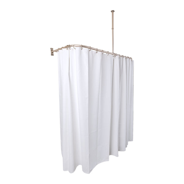 Utopia Alley DR9XX Rustproof Wall Mounted Aluminum D-shape Shower Curtain Rods With Ceiling Support for Freestanding Tubs, 60 Inch Large Size by 25 Inch, with White Shower curtain 180x70 inch
