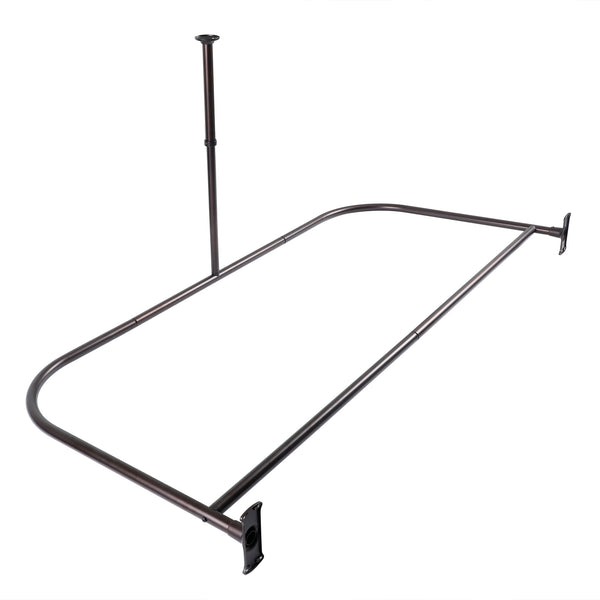 Utopia Alley DR9XX Rustproof Wall Mounted Aluminum D-shape Shower Curtain Rods With Ceiling Support for Freestanding Tubs, 60 Inch Large Size by 25 Inch, with White Shower curtain 180x70 inch