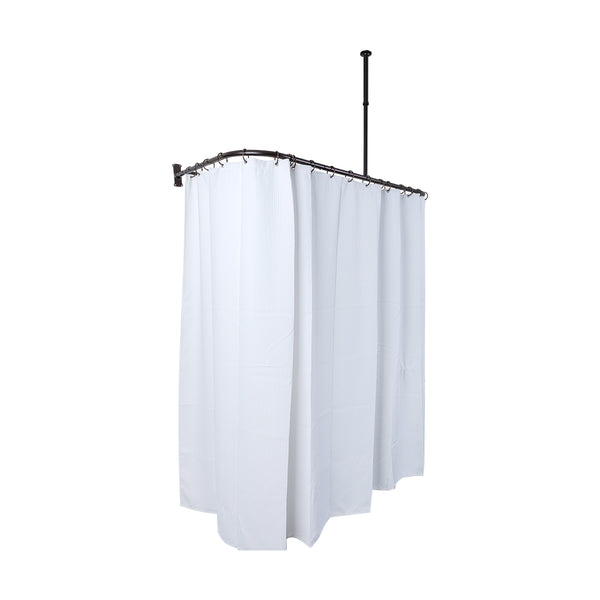 Utopia Alley DR9XX Rustproof Wall Mounted Aluminum D-shape Shower Curtain Rods With Ceiling Support for Freestanding Tubs, 60 Inch Large Size by 25 Inch, with White Shower curtain 180x70 inch