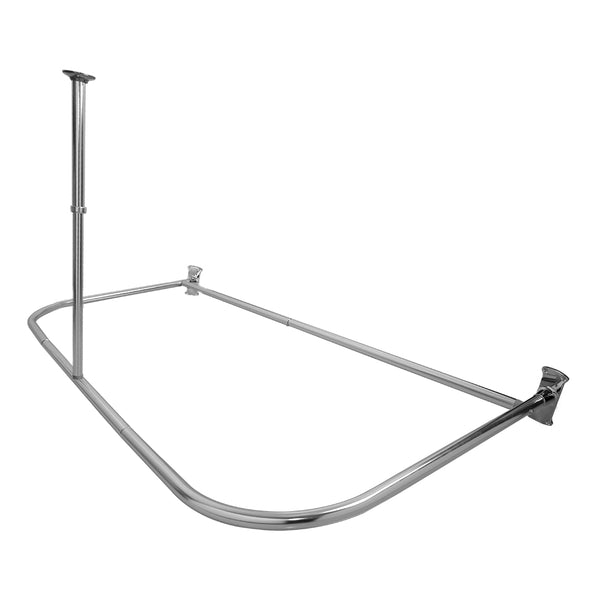 Utopia Alley DR9XX Rustproof Wall Mounted Aluminum D-shape Shower Curtain Rods With Ceiling Support for Freestanding Tubs, 60 Inch Large Size by 25 Inch, with White Shower curtain 180x70 inch