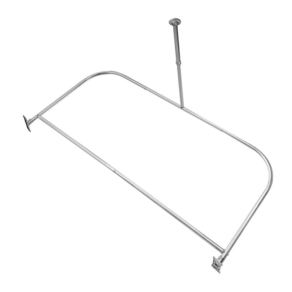 Utopia Alley DR9XX Rustproof Wall Mounted Aluminum D-shape Shower Curtain Rods With Ceiling Support for Freestanding Tubs, 60 Inch Large Size by 25 Inch, with White Shower curtain 180x70 inch