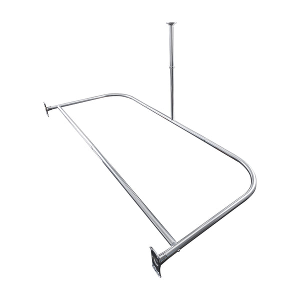 Utopia Alley DR9XX Rustproof Wall Mounted Aluminum D-shape Shower Curtain Rods With Ceiling Support for Freestanding Tubs, 60 Inch Large Size by 25 Inch, with White Shower curtain 180x70 inch