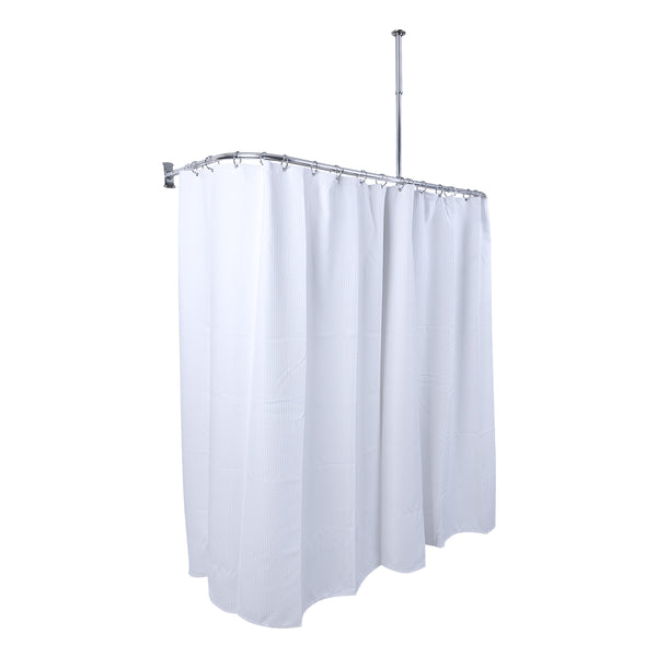 Utopia Alley DR9XX Rustproof Wall Mounted Aluminum D-shape Shower Curtain Rods With Ceiling Support for Freestanding Tubs, 60 Inch Large Size by 25 Inch, with White Shower curtain 180x70 inch
