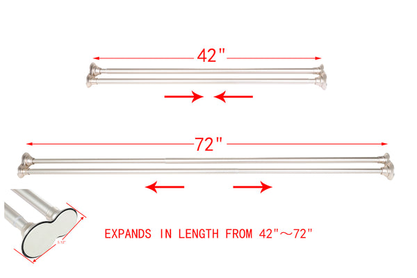 Utopia Alley DS1XX Adjustable 72-Inch Double Shower Curtain Tension Rods - Rust-Proof Aluminum with  Rubber End Cap, Easy Installation - Extendable, Ideal for Bathroom, Retractable, Wall-to-Wall - No Drilling