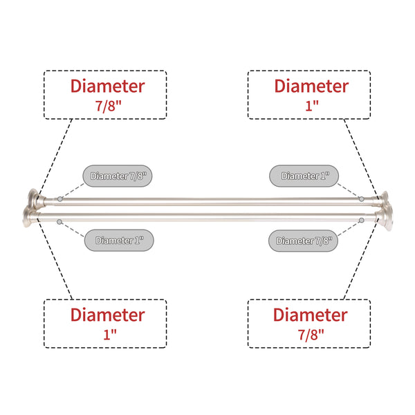 Utopia Alley DS1XX Adjustable 72-Inch Double Shower Curtain Tension Rods - Rust-Proof Aluminum with  Rubber End Cap, Easy Installation - Extendable, Ideal for Bathroom, Retractable, Wall-to-Wall - No Drilling