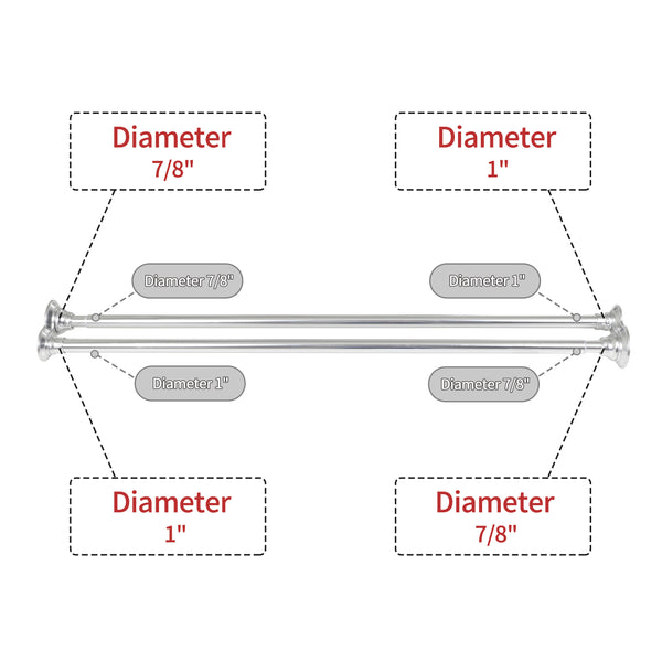 Utopia Alley DS1XX Adjustable 72-Inch Double Shower Curtain Tension Rods - Rust-Proof Aluminum with  Rubber End Cap, Easy Installation - Extendable, Ideal for Bathroom, Retractable, Wall-to-Wall - No Drilling